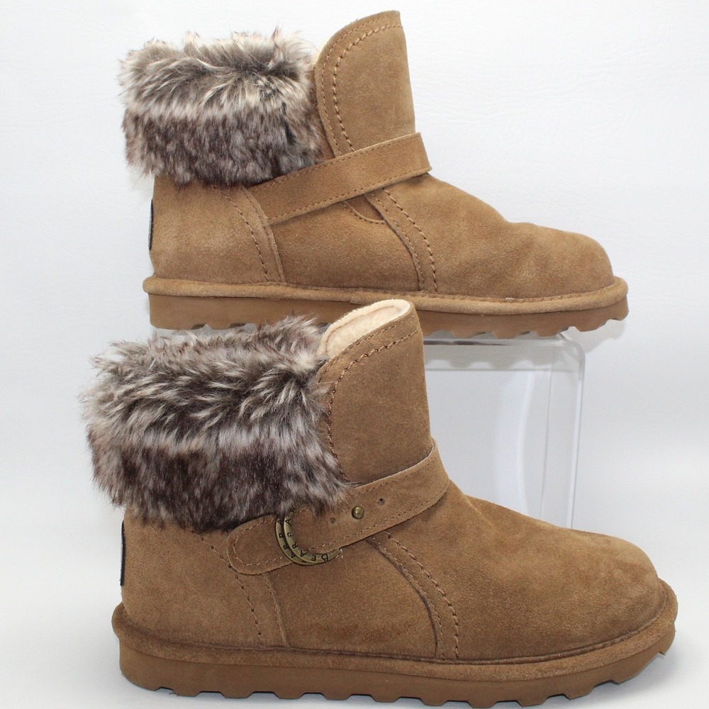 Bearpaw Koko Brown Suede Faux Fur Collar Ankle Boots 2012W-KOKO Womens 9